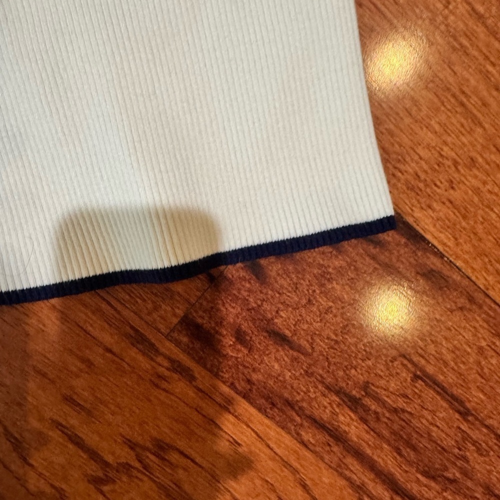 White Ribbed Pants with Navy Bottom Stripe - Picture 2 of 5